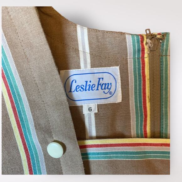 Leslie Fay Vintage Multi Colored Striped Midi Dress Size 6 - Picture 2 of 9